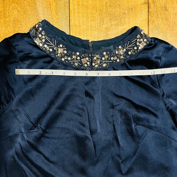 Club Monaco Silk Navy Blue Short Sleeve Mini Dress with Statement Collar - Picture 12 of 12